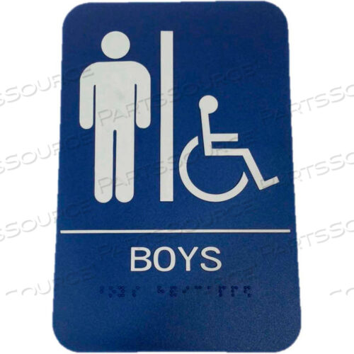 ЗНАК ADA ДЛЯ МАЛЬЧИКОВ/ИНВАЛИДОВ, 6 X 9, СИНИЙ С ВЫПУКЛЫМИ БЕЛЫМИ БУКВАМИ