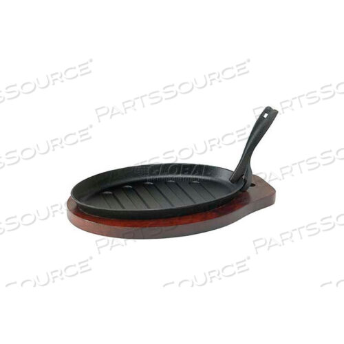 ЧУГУННОЕ БЛЮДО ДЛЯ СТЕЙКА С ДЕРЕВЯННОЙ ПОДСТАВКОЙ И ЗАХВАТОМ