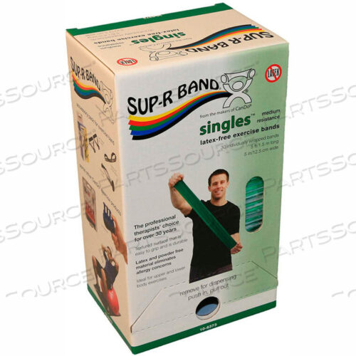 OEM#: 10-6373SUP-R BAND LATEX FREE EXERCISE BAND, 5 STRIPS, GREEN, 30 STRIPS/BOX by Fabrication Enterprises