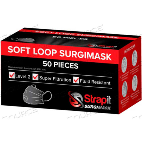 STRAPIT SURGIMASK - ОДНОРАЗОВАЯ ХИРУРГИЧЕСКАЯ И МЕДИЦИНСКАЯ МАСКА ДЛЯ ЛИЦА УРОВНЯ 2, 50 ШТ./КОРОБКА