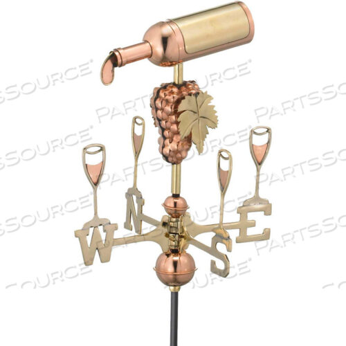 САДОВЫЙ ФЛЮГЕР В ФОРМЕ БУТЫЛКИ ВИНА, ПОЛИРОВАННАЯ МЕДЬ С САДОВЫМ ШЕСТОМ