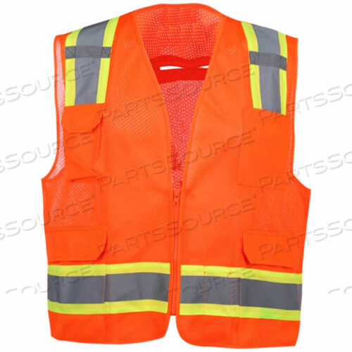 OEM#: 1504-LG1504 PREMIUM CLASS 2 FALL PROTECTION MESH 6 POCKETS SAFETY VEST, ORANGE, LARGE by GSS Safety LLC