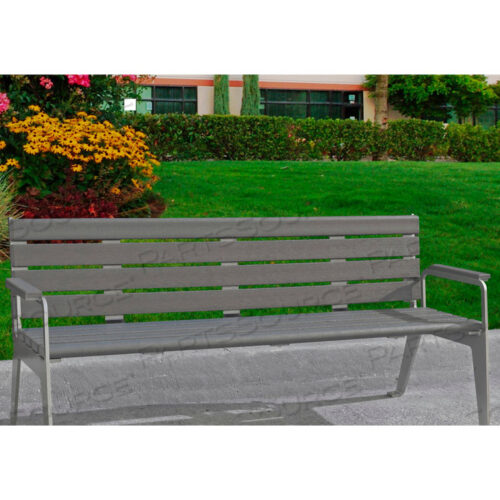 FROG FURNISHINGS СКАМЬЯ PLAZA ИЗ ПЕРЕРАБОТАННОГО ПЛАСТИКА 6 ФУТОВ - СЕРЕБРИСТАЯ РАМА С СЕРЫМИ ПЛАНКАМИ