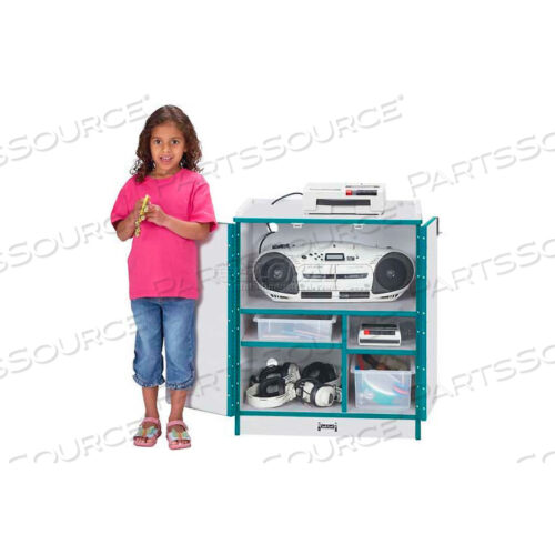 RAINBOW ACCENTS LOCKABLE MEDIA MOBILE CABINET - GRAY WITH TEAL EDGE