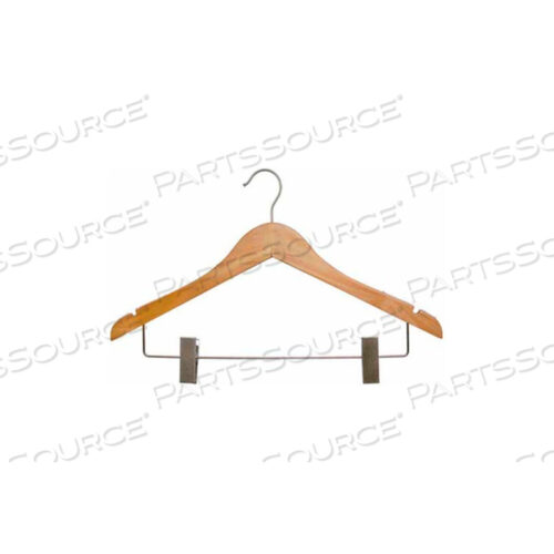 ВЕШАЛКА ДЛЯ КОСТЮМОВ NAHANCO-ПЛОСКАЯ С ЗАЖИМАМИ, 17 Л, ДЕРЕВО-НАТУРАЛЬНОЕ, УПАКОВКА 100 ШТ.