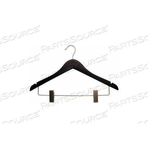 NAHANCO SUIT HANGER-FLAT W/CLIPS, 17L, WOOD-BK, PKG QTY 100