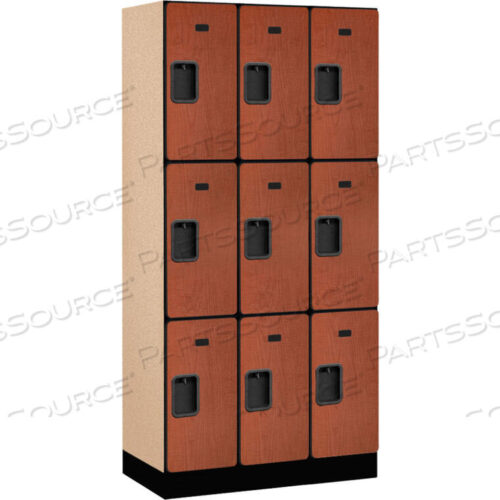 OEM#: 33368CHETRIPLE TIER 9 DOOR DESIGNER WOOD LOCKER, 12WX18DX24H, ВИШНЯ, ЧАСТИЧНО СОБРАННЫЙ Salsbury Industries
