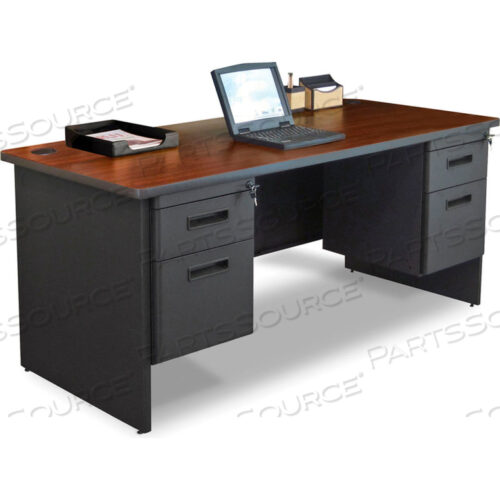 СТАЛЬНОЙ СТОЛ - ДВОЙНАЯ ПЬЕДЕСТАЛКА - 66 X 30 - КРАСНОЕ ДЕРЕВО - СЕРИЯ PRONTO