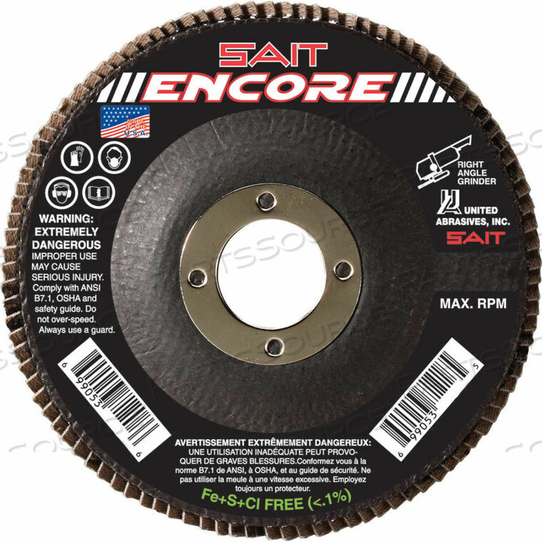 OEM#: 71206ENCORE FLAP DISC T27 ENCORE 4-1/2X 7/8 40 GRIT ZIRCONIUM от United Abrasives-Sait