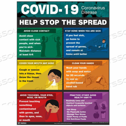 OEM#: SP125301LCOVID-19 КОРОНАВИРУС ПОМОГИТЕ ОСТАНОВИТЬ РАСПРОСТРАНЕНИЕ ПЛАКАТА ПО БЕЗОПАСНОСТИ, 17 X 22, ЛАМИНИРОВАННАЯ БУМАГА, Accuform Manufacturing, Inc.