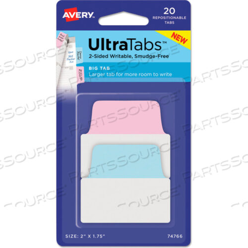 ULTRA TABS ПЕРЕСТАВЛЯЕМЫЕ ВКЛАДЫШИ, 2 X 1-3/4, ПАСТЕЛЬНЫЕ: СИНИЙ, РОЗОВЫЙ, 20 ШТ./УПАКОВКА