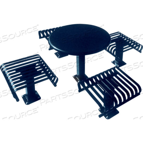 ULTRAPLAY 36 КРУГЛЫЙ СТОЛ С ЦЕЛЬНОЙ СТОЛЕШНИЦЕЙ, МОНТАЖ НА ПОВЕРХНОСТЬ, 4 РЕЕЧНЫХ СИДЕНЬЯ - УЛЬТРАСИНИЙ