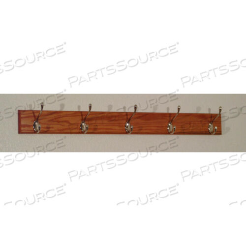 OEM#: HCR-5NMO36 COAT RACK WITH 5 NICKEL HOOKS - MEDIUM OAK by Wooden Mallet