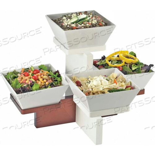 РОСКОШНАЯ МНОГОУРОВНЕВАЯ ВИТРИНА С 4 ЧАШАМИ, БЕЛАЯ И ИЗ НЕРЖАВЕЮЩЕЙ СТАЛИ 20 Ш X 16 Г X 13-1/2 В